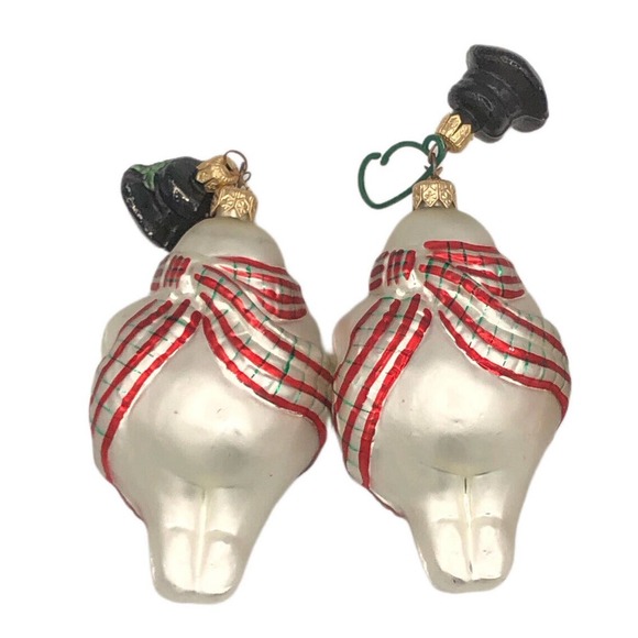 Set 2 HTF VTG Dept 56 Snowman Dangle Hat Mercury Glass Christmas Ornament Poland - Picture 2 of 7